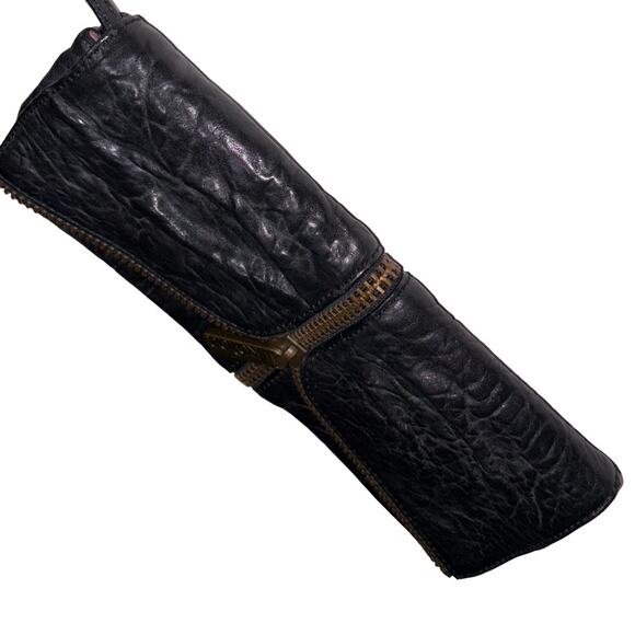 KOOBA Black Textured Leather Zipper Detail Clutch Purse Wristlet - Picture 3 of 8